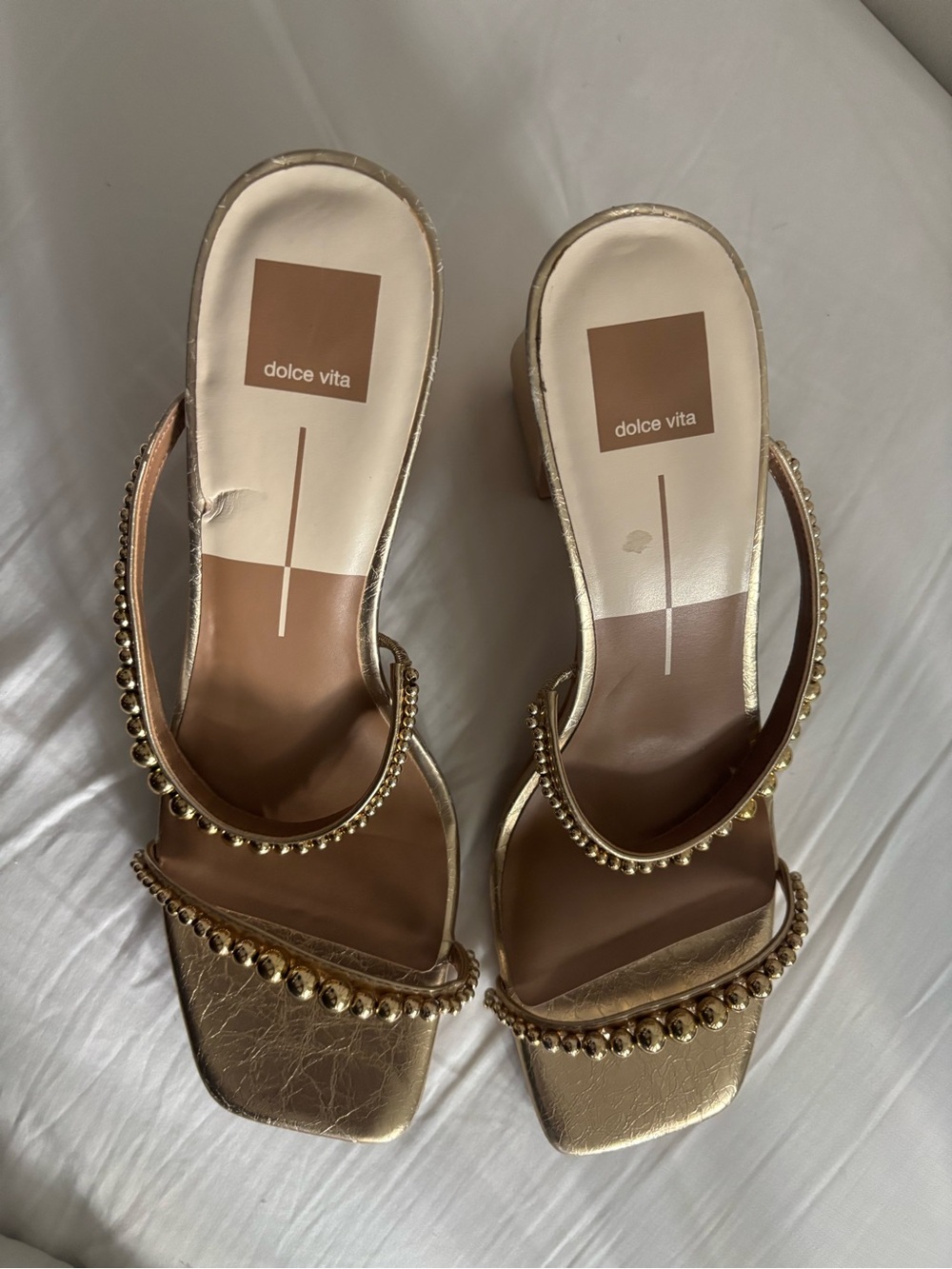 Dolce Vita Metallic Gold Beaded Strap Heels